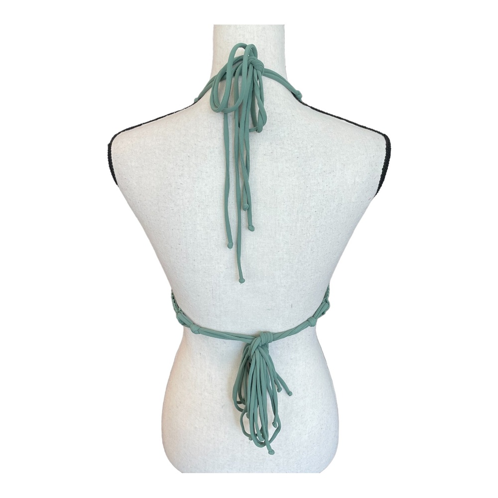 Robin Piccone Womens Sophia Crochet Halter Bikini Top Sea Green Solid Swim XS - Picture 5 of 10